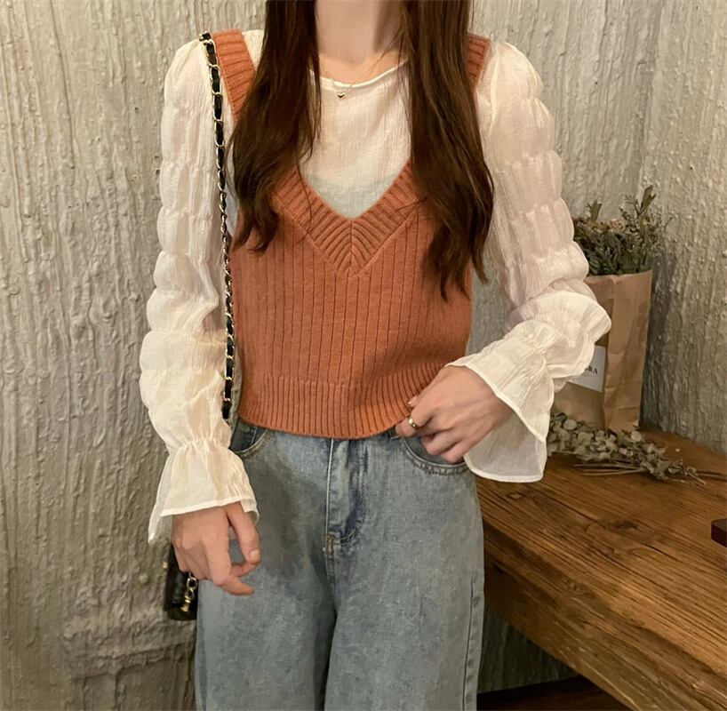 ニットスプリングオータムスタンダードショートセーター レトロ 春物 秋物 1号婦人4796054088