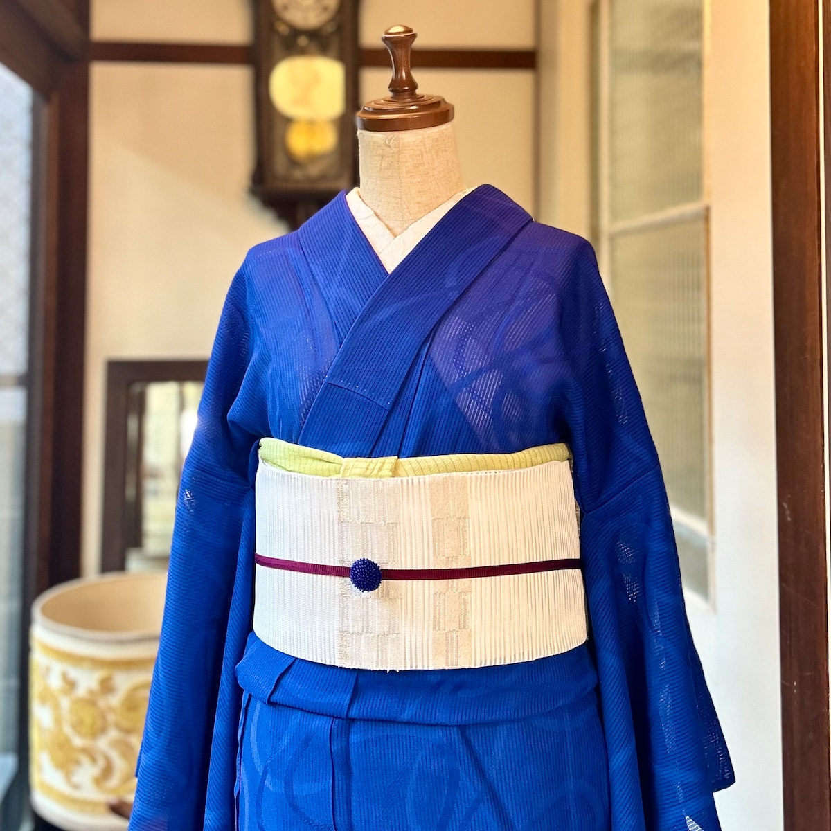 long＊夏の碧＊夏きもの 未使用 絽 竪絽 ロイヤルブルー 青 流水 A735 