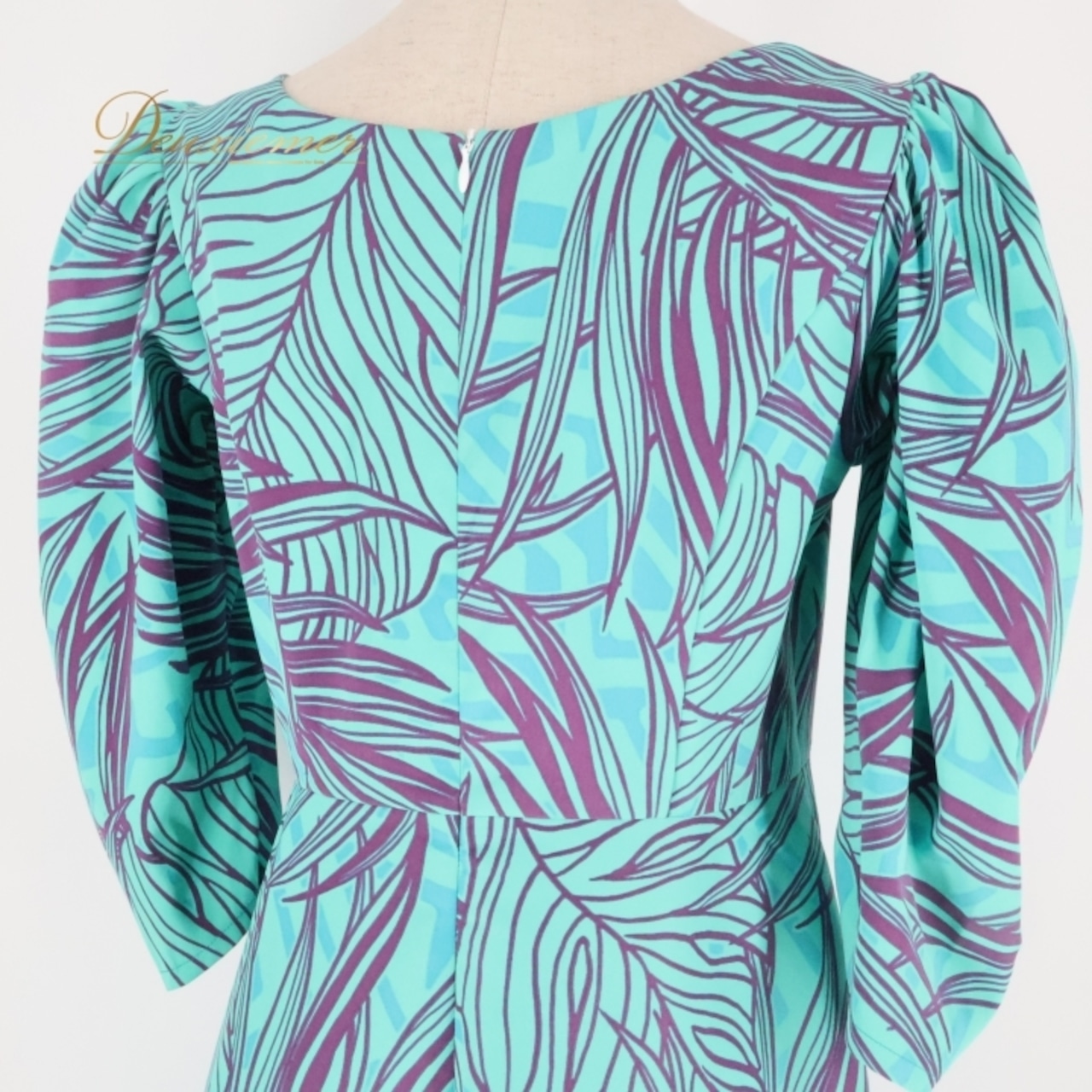 フラダンス 衣装 ワンピース ドレス Lanihuli グリーン系 日本製 ツーカラー 長袖 シンプル かわいい 爽やか 華やか 鮮やか 明るい 青緑 緑 水色 紫 ハワイアン アロハ ハワイアンプリント フラ ダンス レッスン 練習 ブルー系