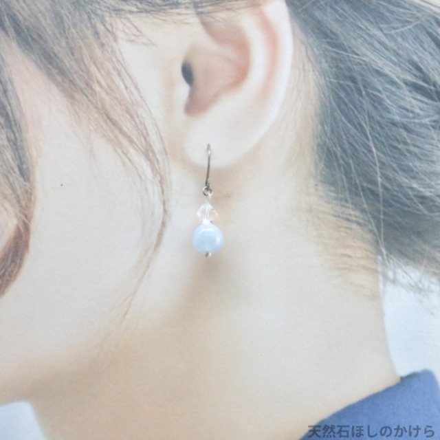 アクアマリンとスワロフスキーのピアス・イヤリング(777)【結婚・人間関係・癒し】