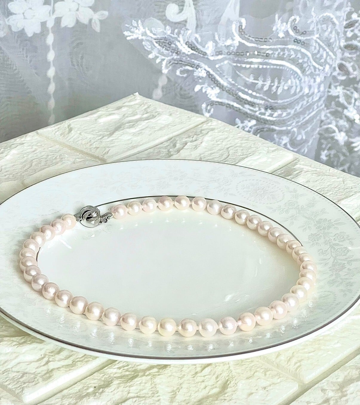 121 天然アコヤ本真珠ネックレス　ホワイト色味80cm 6.5～7.0mm珠