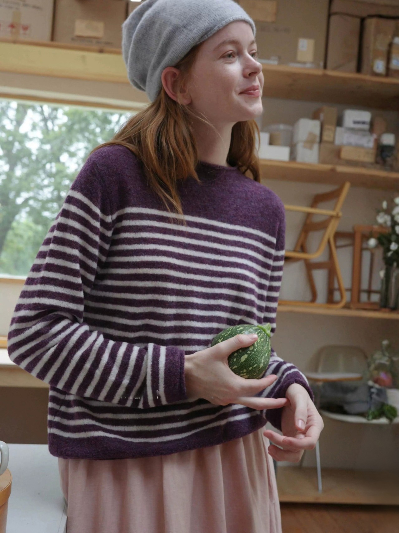 Duveteux Wool-Blend Border Knit F0869