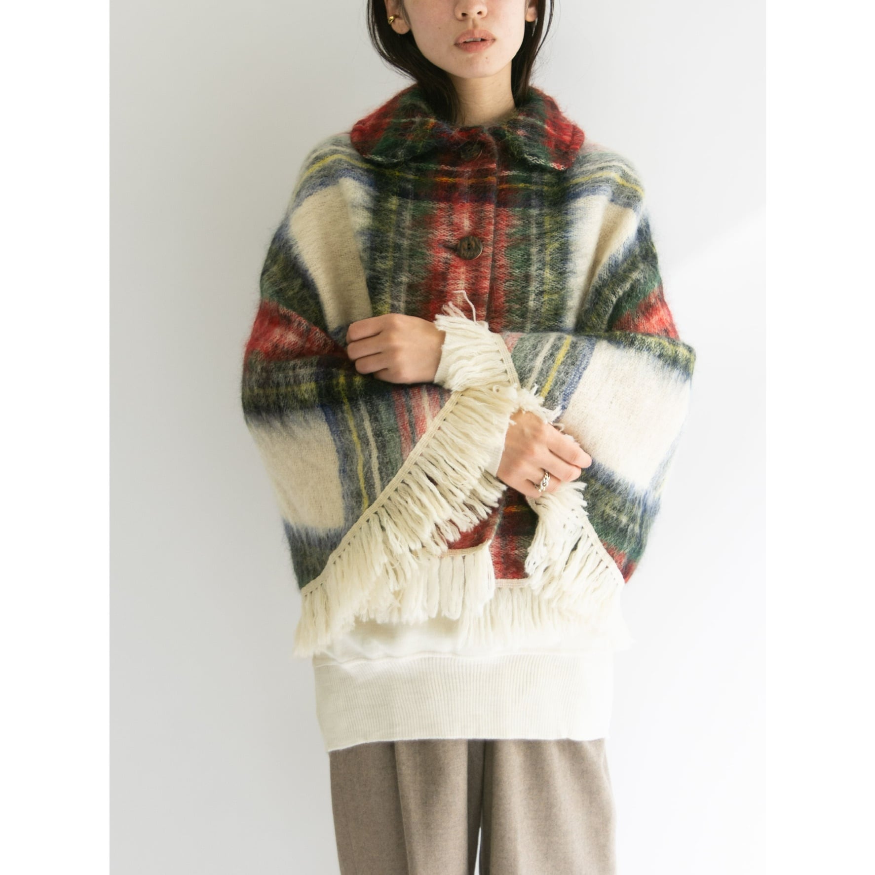 GLEN CREE】Made in Scotland 70-80's Mohair-Wool Cape Coat Poncho