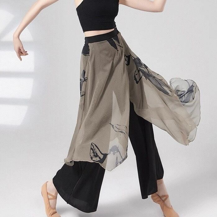 シアー素材 重ね着風 ミモレ丈 パンツ 1カラー 00073