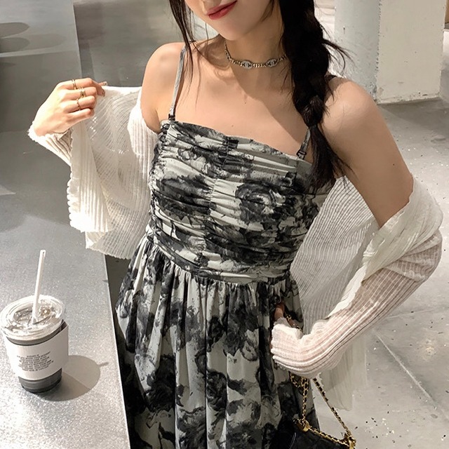 tube top rose print dress　10295