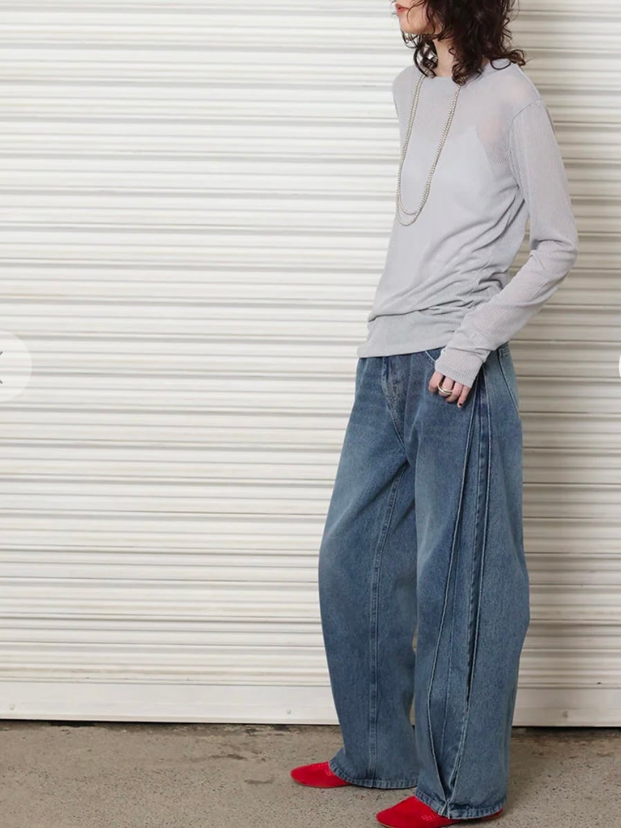 YENN SIDE PLEATED DENIM　サイドプリーツ　サイズ40 YENN（イェン） サイドプリーツ デニムパンツ / レディース