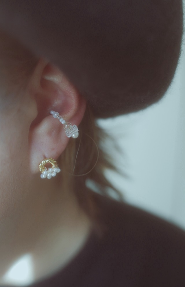 【イヤーカフ*Set】フランスビーズ＆パールシンプル・2個set