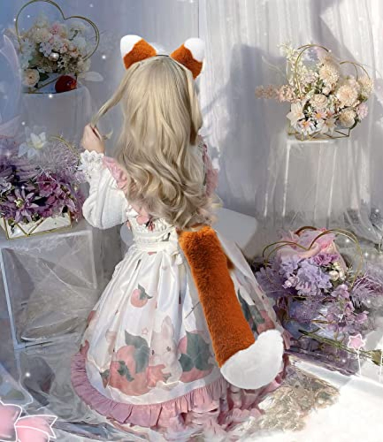 mefeny きつね耳 カチューシャ しっぽ きつね ダンス 耳 しっぽ 2点セット 狐耳 コスプレ ふわふわ きつね 仮装 コスチューム