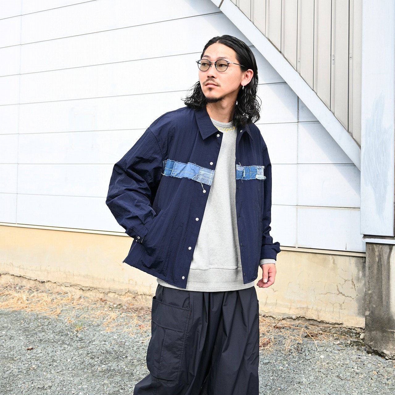 KUON / Indigo Nylon Coaches Jacket-Boro-
