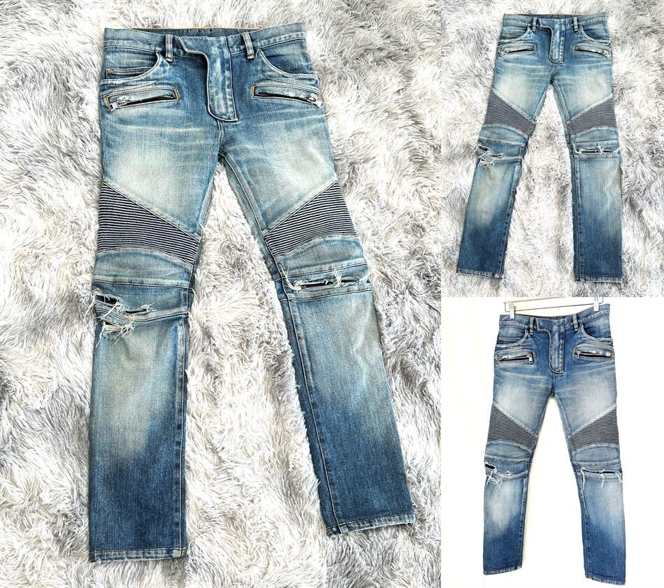 800 バルマン BALMAIN バイカーデニム パンツ メンズ BALMAIN（バルマン）SLIM BIKER JEANS (スリム ストレッチ バイカー