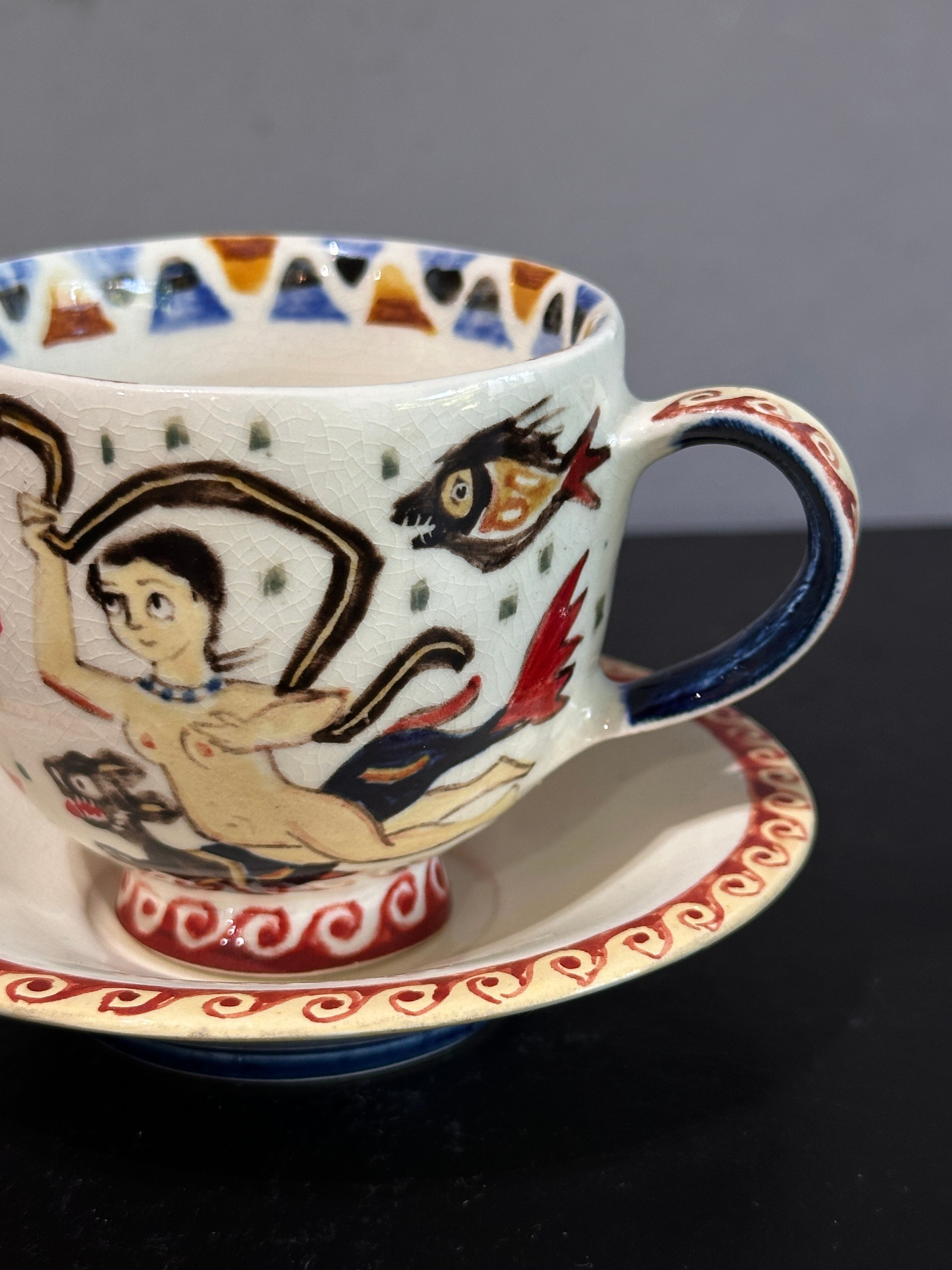 コプト天女蓮花文 カップ＆ソーサ 升たか Coptic celestial maiden and