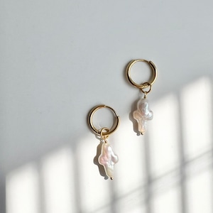 クロス淡水パール×ミニフープピアス ・イヤリング