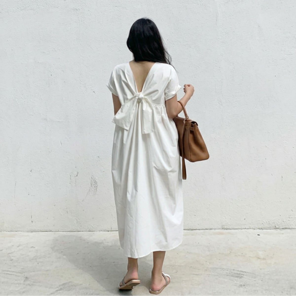 バックオープン・ビッグリボン コットンフレアドレス ch0520