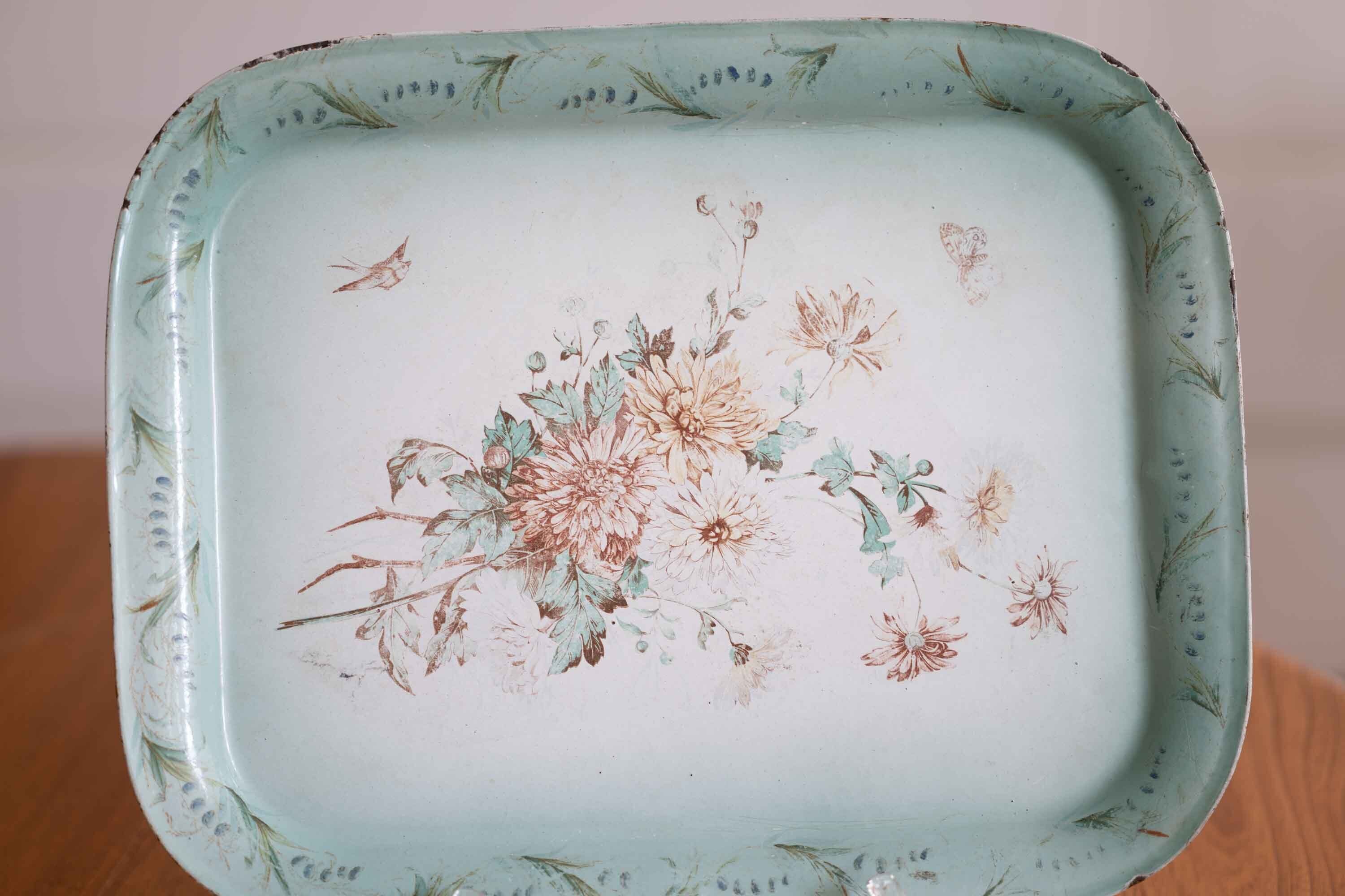 フランスアンティーク ホーロー 手彩色 トレー