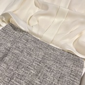 上下 green label relaxing グリーンレーベルリラクシング ツイード ノーカラー ジャケット ワンピース セットアップ サイズ 38 /グレー系 レディース 卒業式 入学式