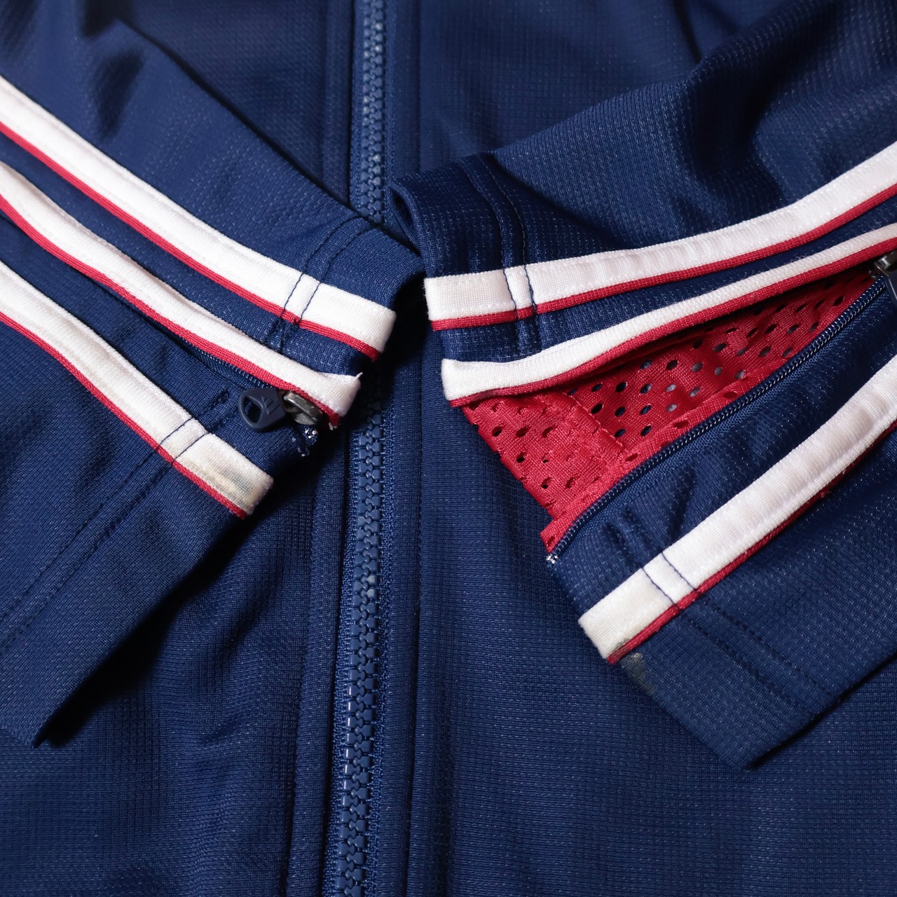 90s〜00s adidas トラックジャケット　ネイビー　サイドメッシュ　ドローコード　M