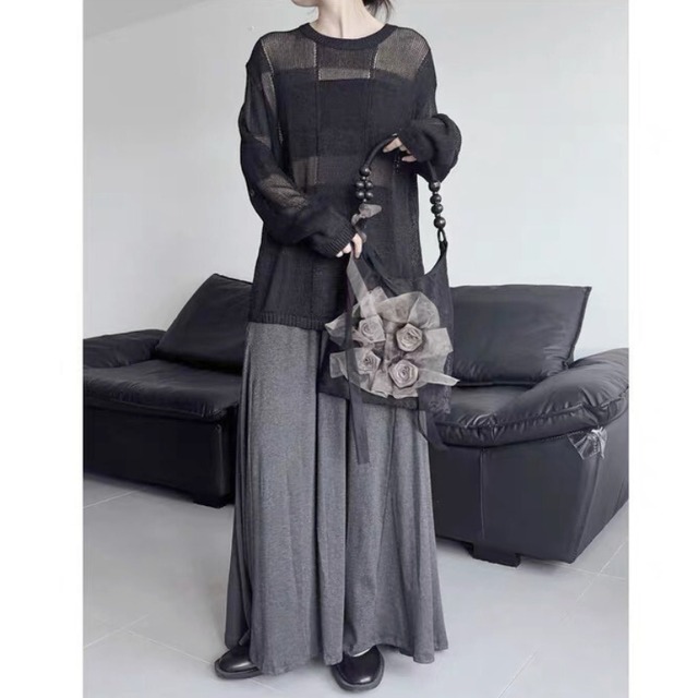 Mesh block knit pullover C1297