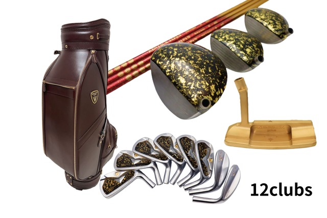 #903 4家紋クラブ・キャディーバッグセット（12本：ウッド1,3,5/アイアン5,6,7,8,9,S,A,P）/スチールシャフトパター