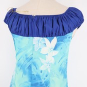 フラダンス 衣装 CC Fashions CCファッション ワンピース ドレス ブルー系 ホワイト系 ハワイ製 花柄 モンステラ柄 かわいい 華やか 鮮やか 明るい 爽やか 青 水色 白ハワイアン アロハ ハワイアンプリント フラ ダンス レッスン 練習