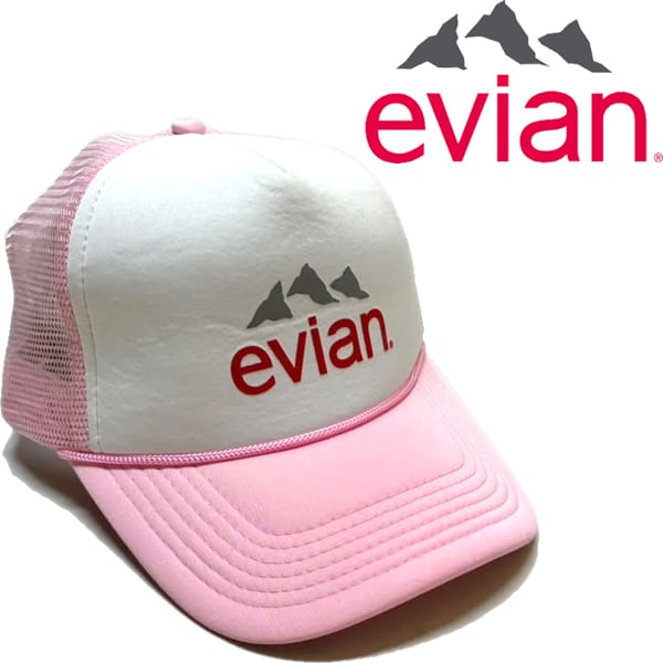 1点物◇エビアンevian企業ロゴ帽子メッシュキャップ白ピンク古着メンズ