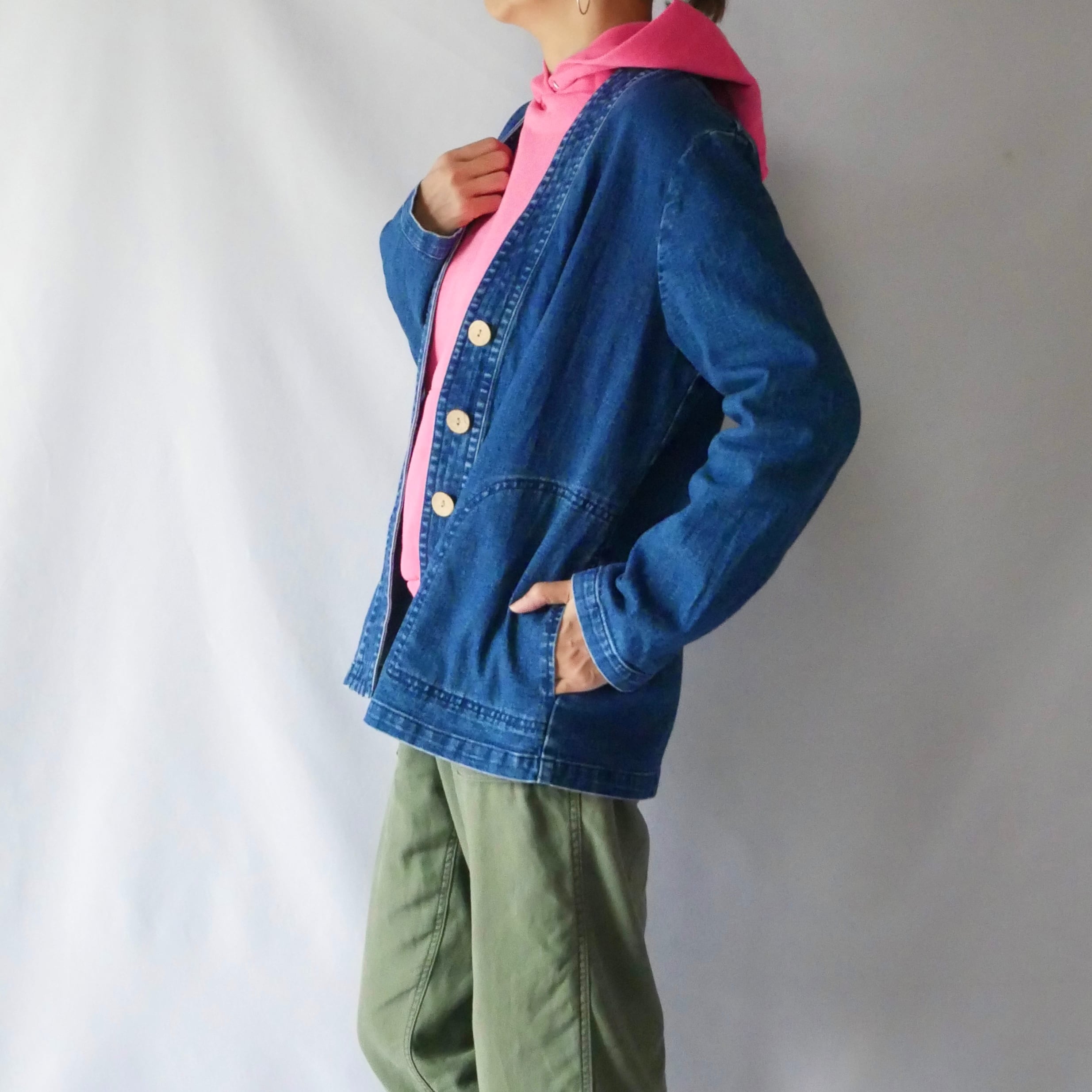 90s TRAVEL SMITH denim no collar jacket 90年代 トラベルスミス
