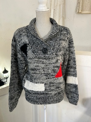 black red pattern gray hand knit sweater