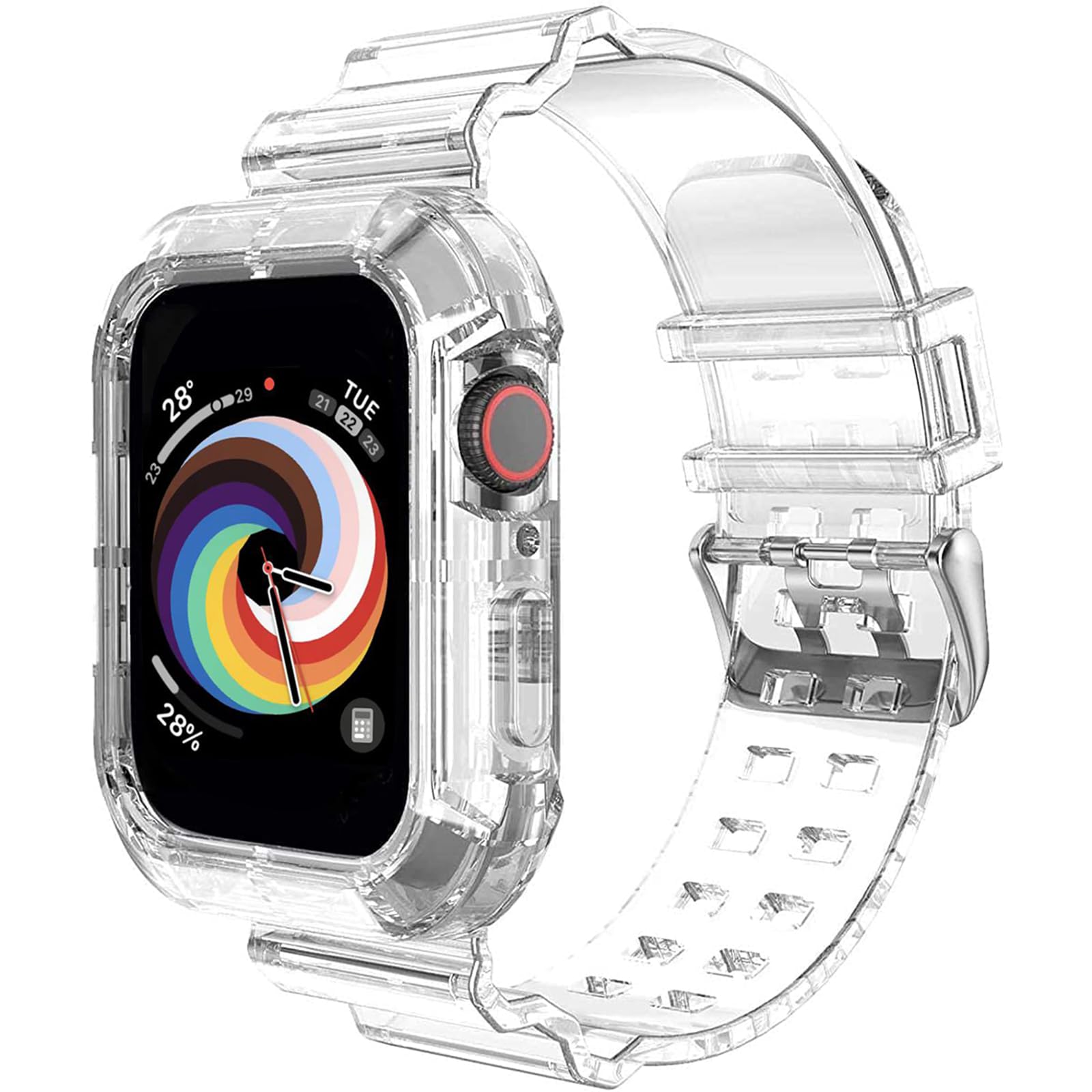 【人気】コンパチブル apple watch バンド アップルウォッチバンド スポーツバンド 一体型交換用ベルト 透明 クリア 耐衝撃ベルト iWatch Series 49mm 46mm 45mm 44mm 42mm 41mm 40mm 38mm 11/10/9/Ultra2/Ultra/8/7/6/5/4/3/2/1/SEに対応 TPU材質 全面保護ケース (42mm(Series 10))