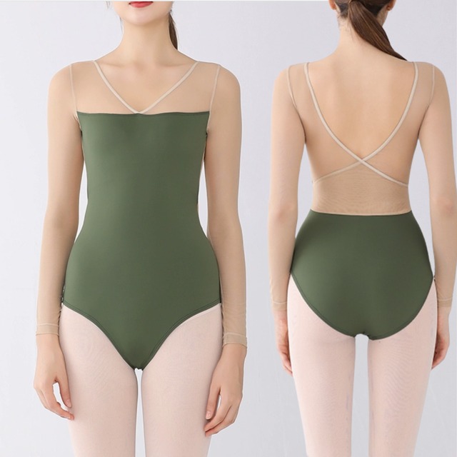 ヌードカラースリーブレオタード グリーン L0380
