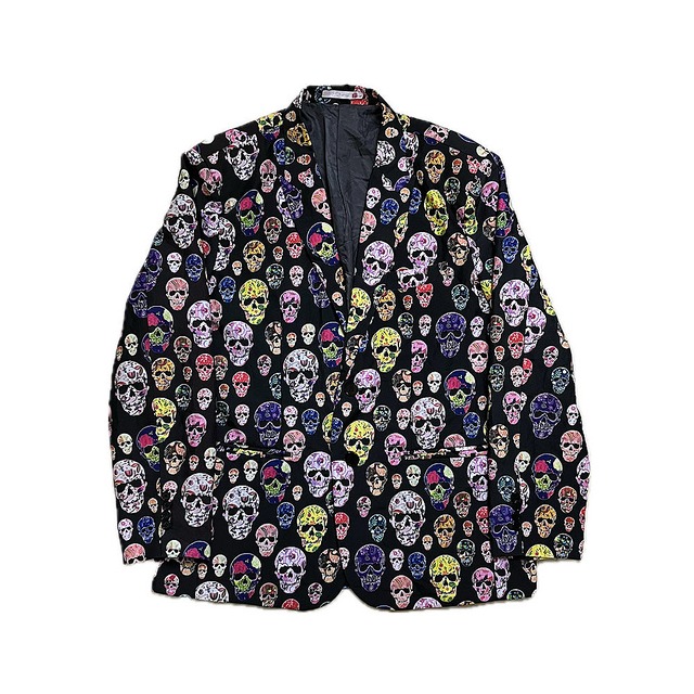 skull graphic over silhouette jacket