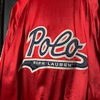 90s USA製　POLO SPORT レーヨンサテンスタジャン　赤　ポロスポーツ　スクリプトロゴ