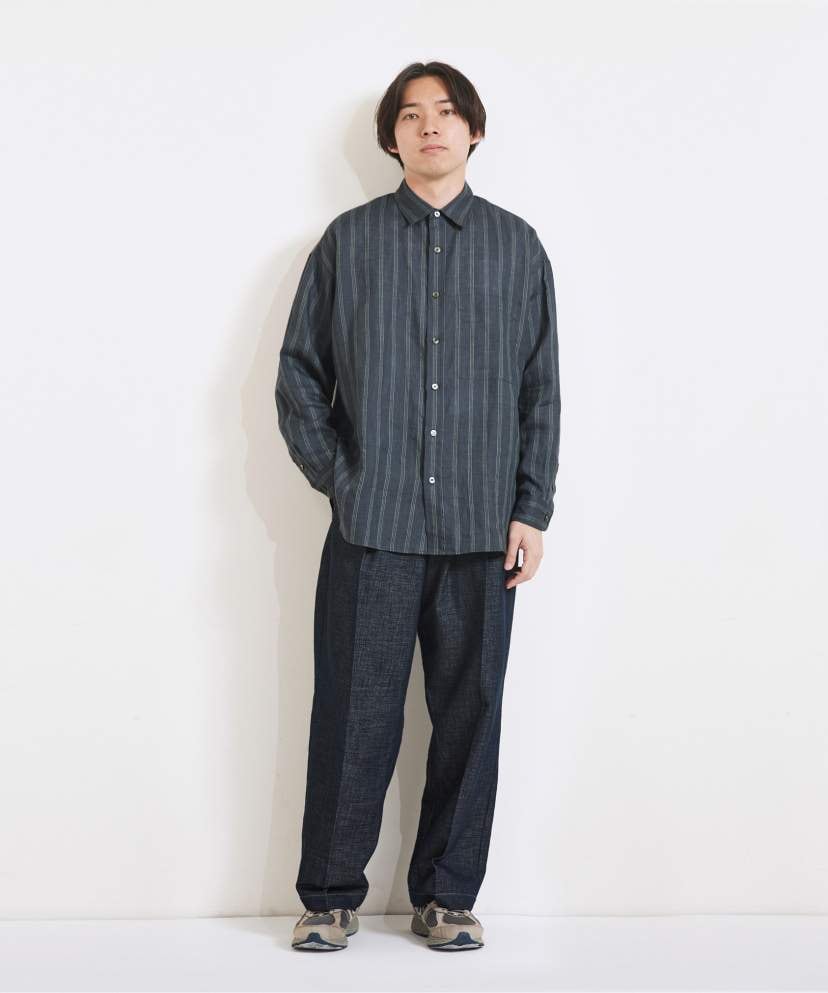 LINEN STRIPE BIG SH / リネンストライプBIGシャツ(RED) | KICS