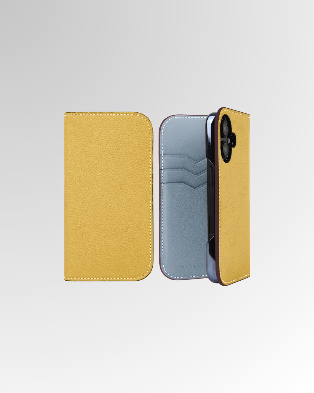 【iPhone16シリーズ】手帳型ケース トゴ イエロー×フォグブルー