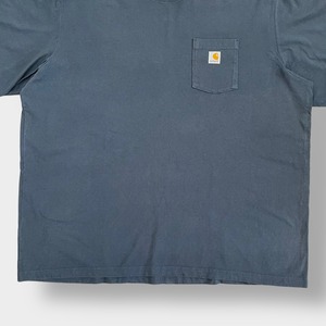 【Carhartt】4XL ビッグシルエット Tシャツ T-SHIRT ポケットTシャツ ポケT 半袖 ワンポイント カーハート グレー系 ゆるだぼ US古着