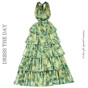 ハイウエストVネックティアードドレス D0115