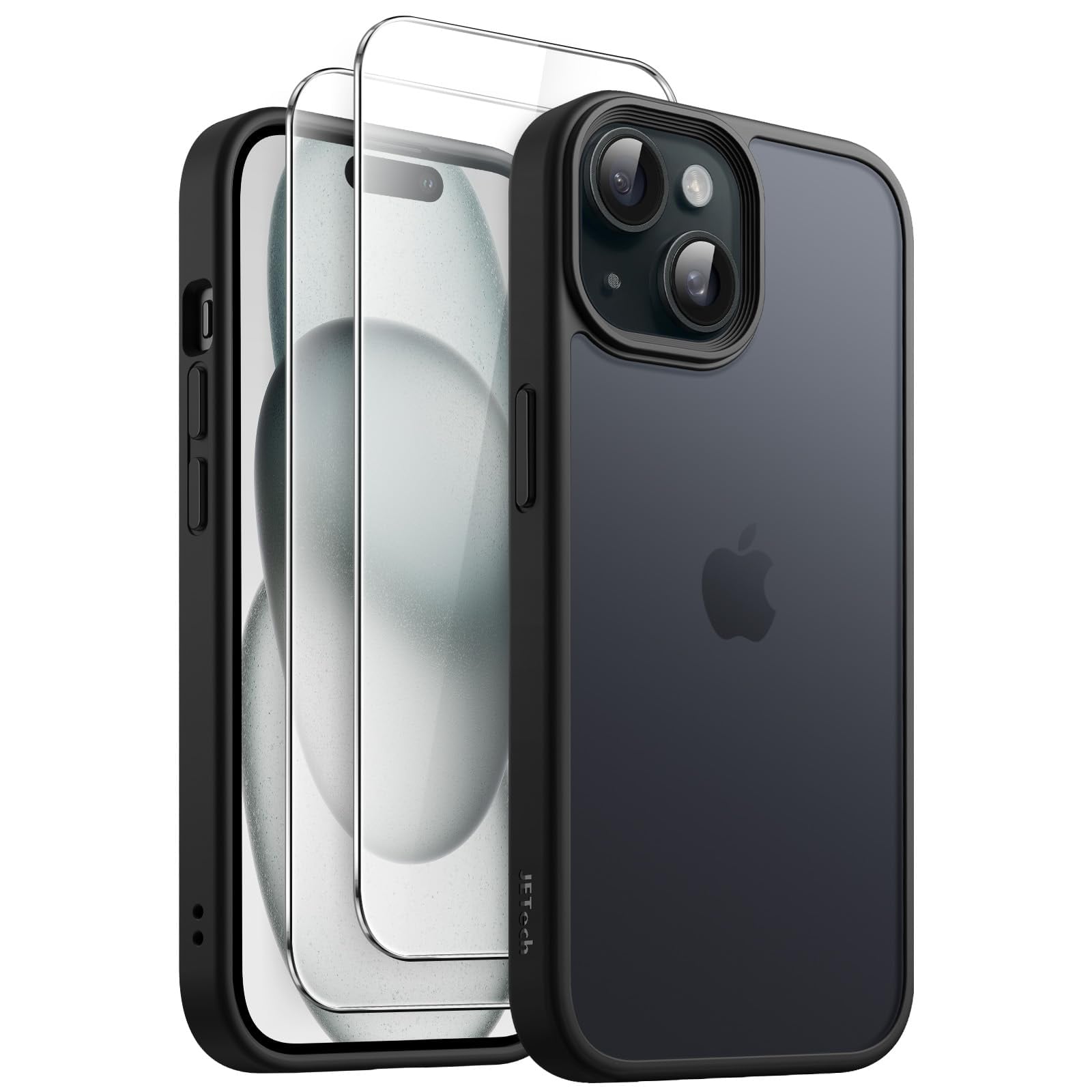 JETech 3 in 1 iPhone 15 6.1 インチ用 マットケース 2枚強化ガラス
