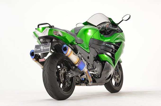 色移り有り r's gear r's gear:アールズギア リアルスペック ツイン スリップオン マフラー タイプ：チタンドラッグブルー Ninja  ZX-14R