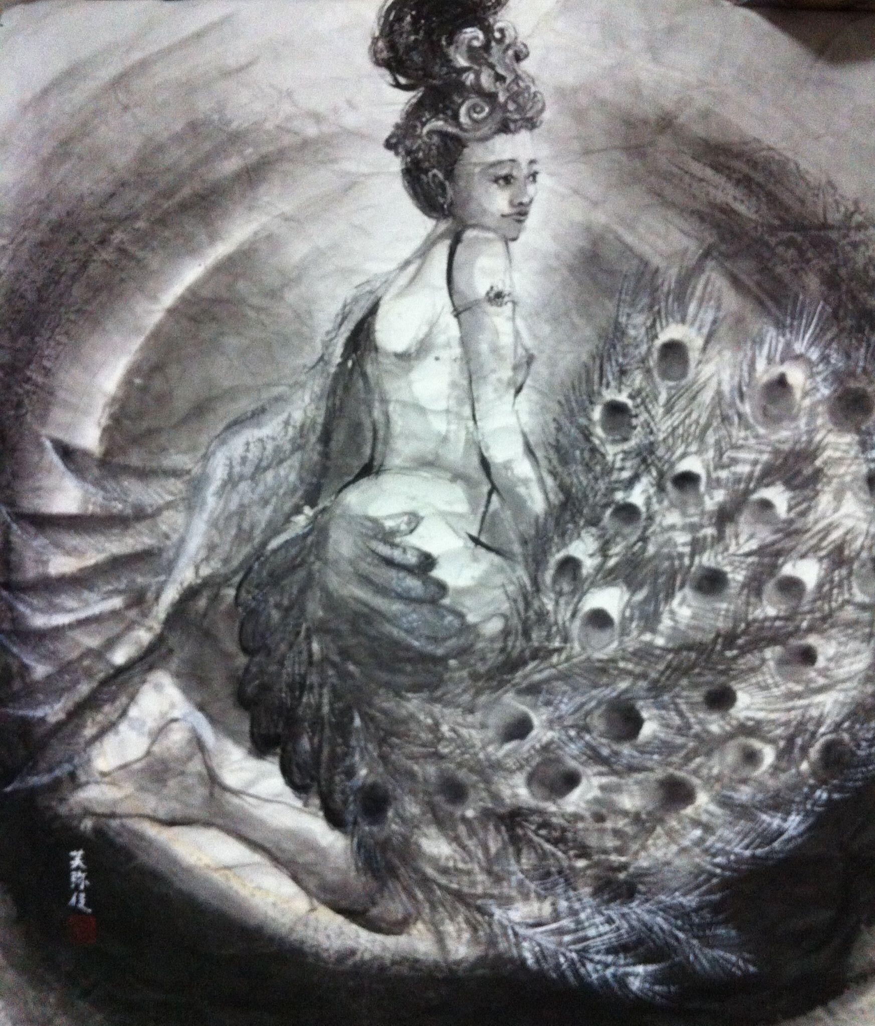 水墨画　孔雀 水墨画孔雀