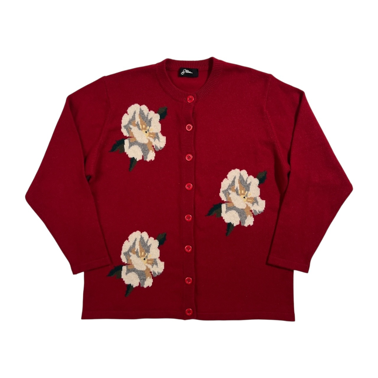 カシミヤ100% gtasa 花柄 デザイン 前ボタン カシミア ウールニット カーディガン /レディース/レッド