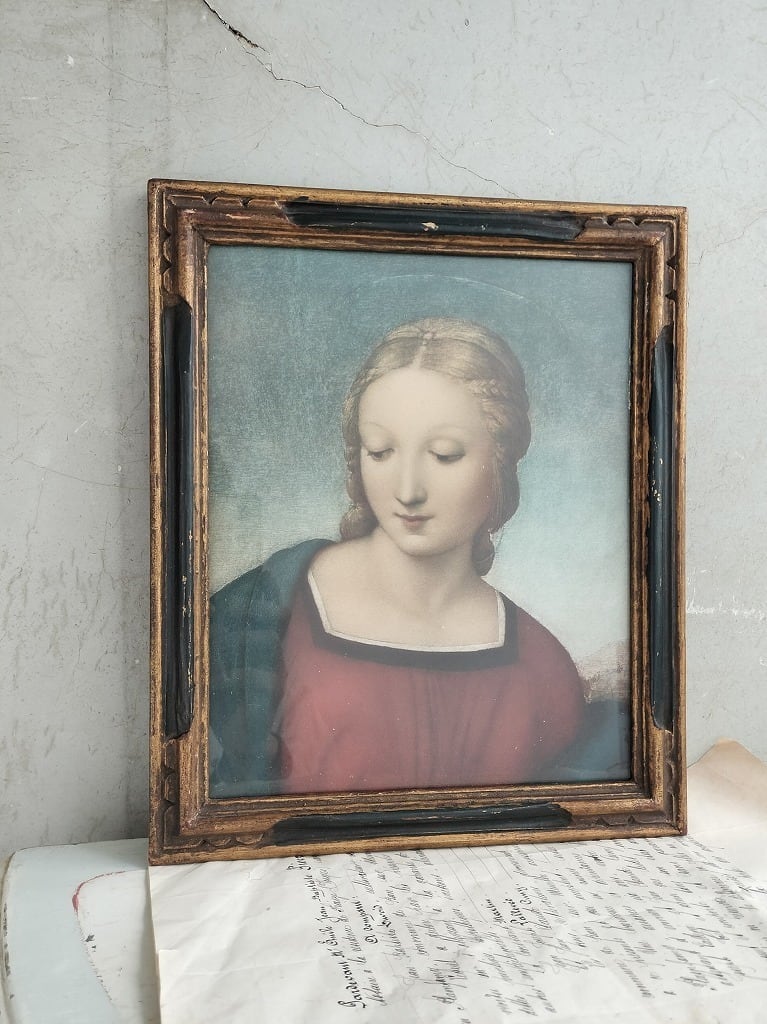 フランス アンティーク 1900年 マリア様 聖母絵 木製 額 フレーム 美品