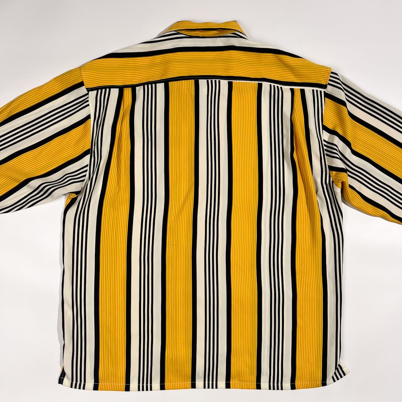 GIURO AGATE 1990 ジュリオアゲート ストライプ 長袖 開襟 オープンカラー シャツ サイズ F/48/イエロー×ブラック系 メンズ ビンテージ
