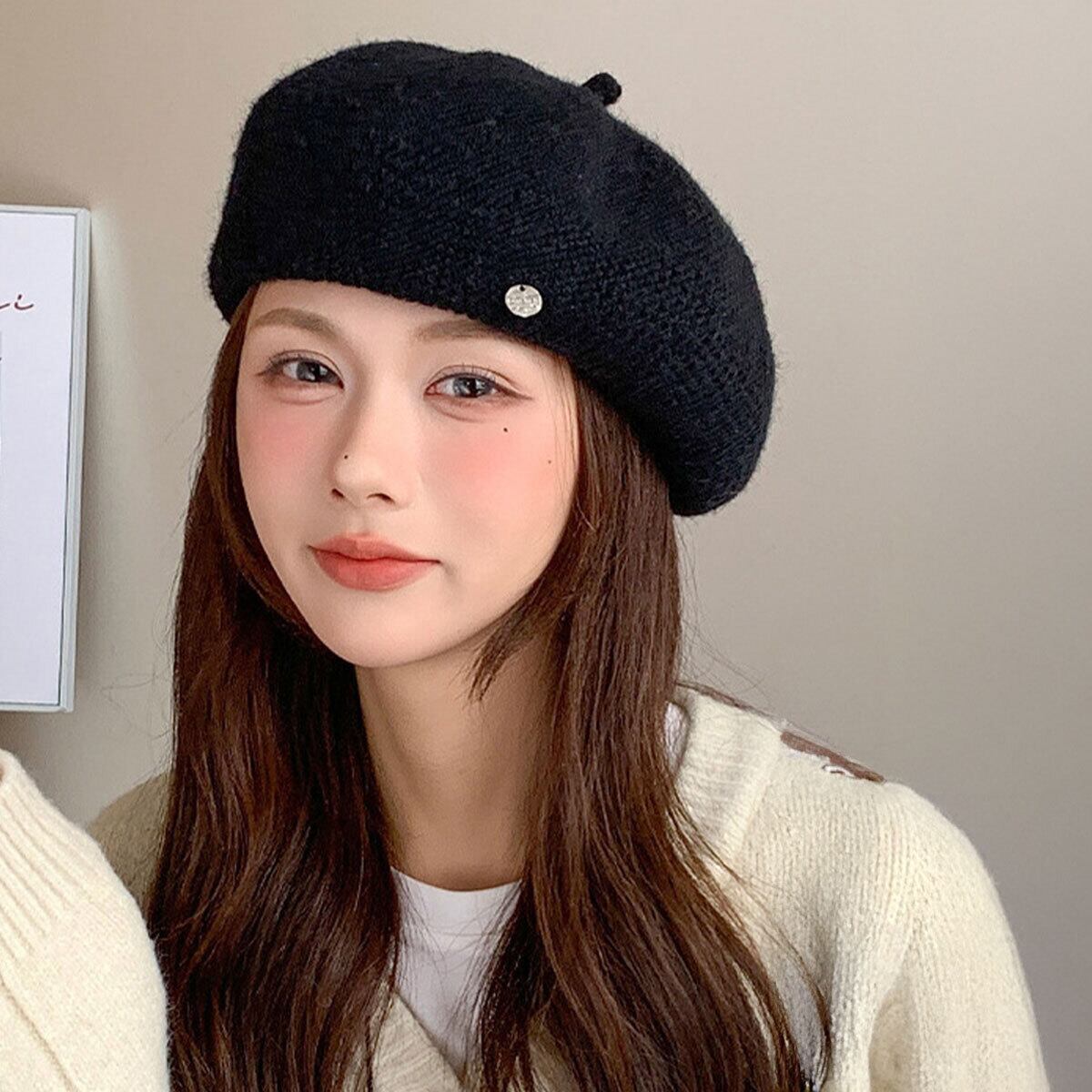 ベレー帽 ニット 秋冬 帽子 レディース 韓国 レトロ おしゃれ きれいめ 大人 かわいい 小顔 シンプル 通勤 通学 防寒 保温 暖かい 折りたたみ 大人可愛い 大人女子