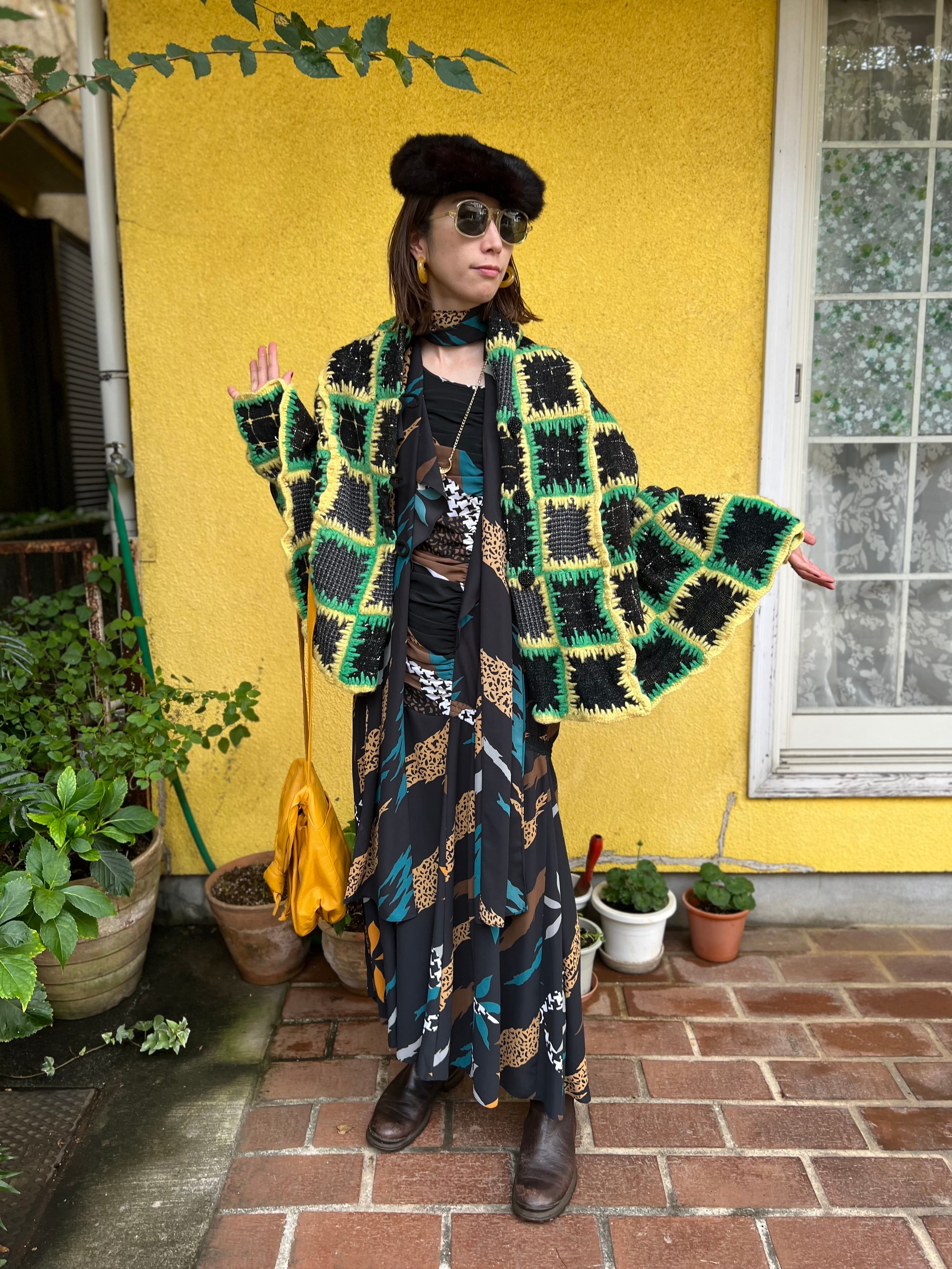 Vintage wool × knit patchwork poncho cardigan ( ヴィンテージ Vintage wool × knit patchwork poncho cardigan ( ヴィンテージ