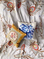 ヴィンテージ 厚手コットンリネン ウール刺繍 テーブルクロス マルチクロス