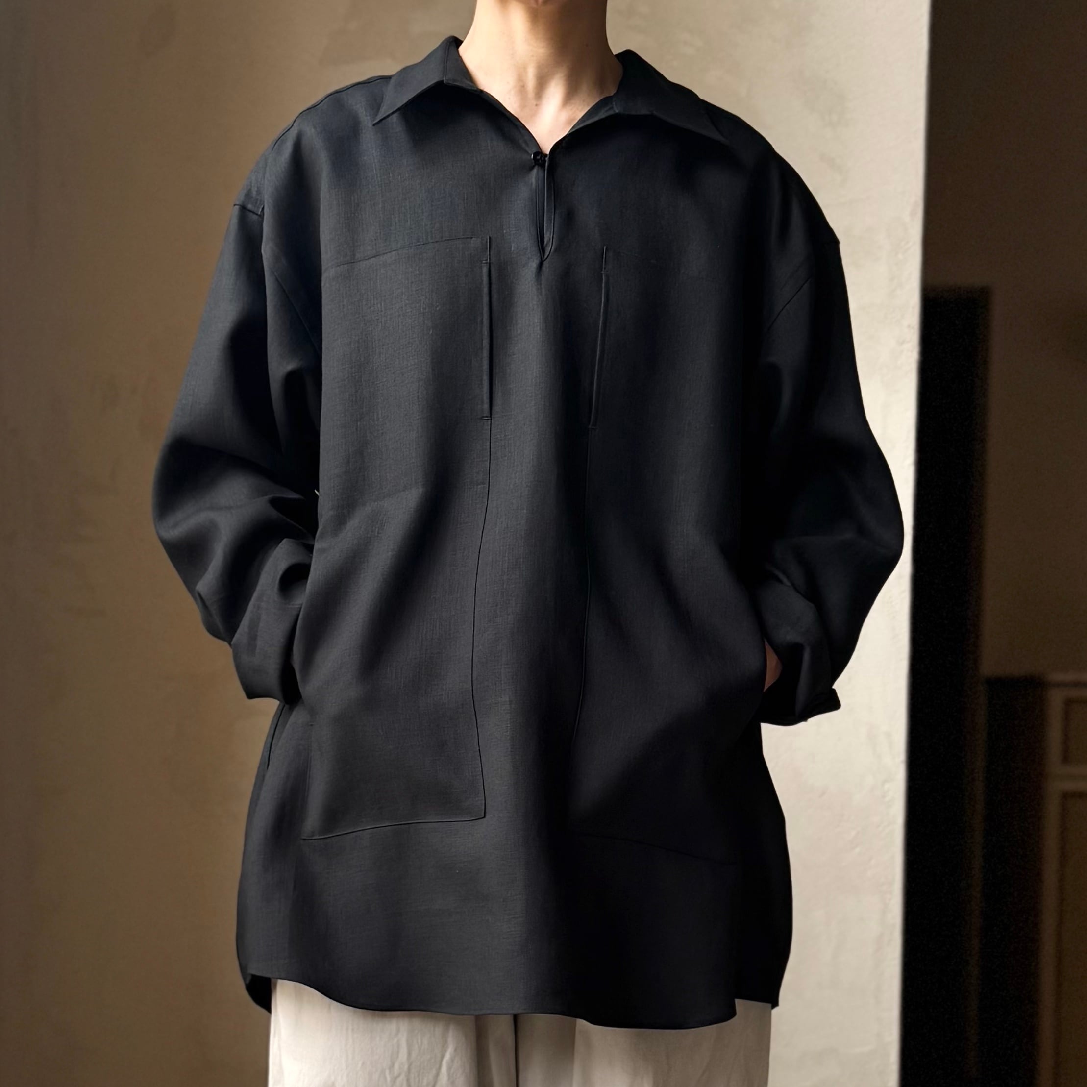 POSTELEGANT ｜Linen Gathered Pull-Over Shirt | HJ GALLERY