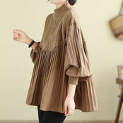 ケーブル編み プリーツ切替 トップス  60051