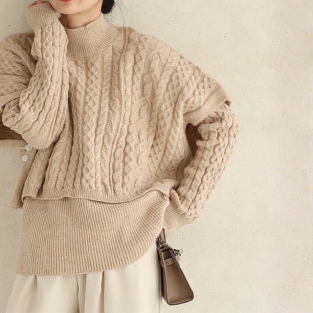 2025年秋冬ケーブルレイヤードニット2点セット　BM1235