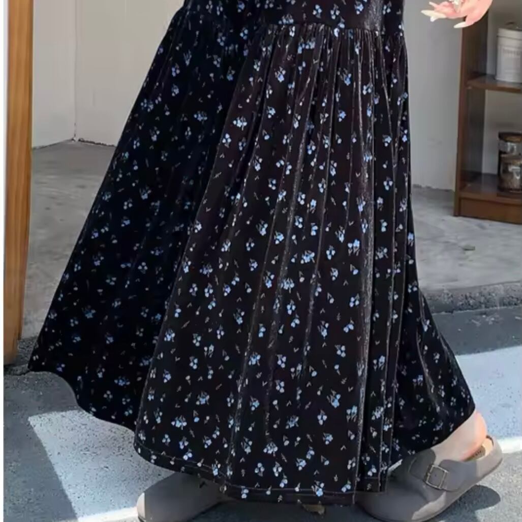flower velor long skirt