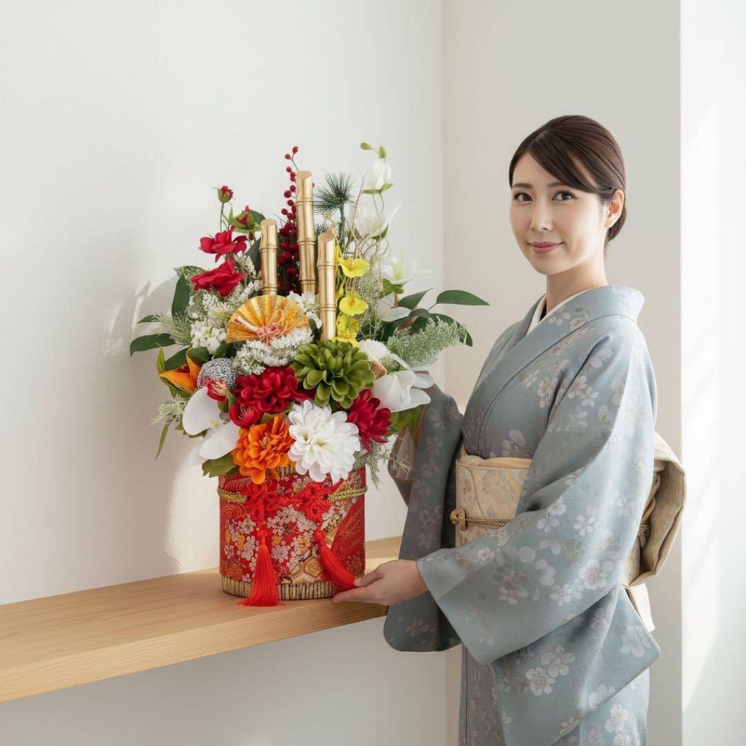 ⑭ 和モダン門松 M｜可憐な花々と竹が奏でる、モカアンドマルシェの