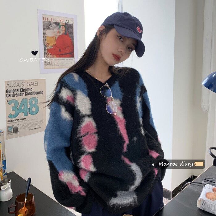 スタイルルーズプルオーバー セーター オータムウィンターニットトップス コート ロング 秋物 冬物 モンロー74995443824