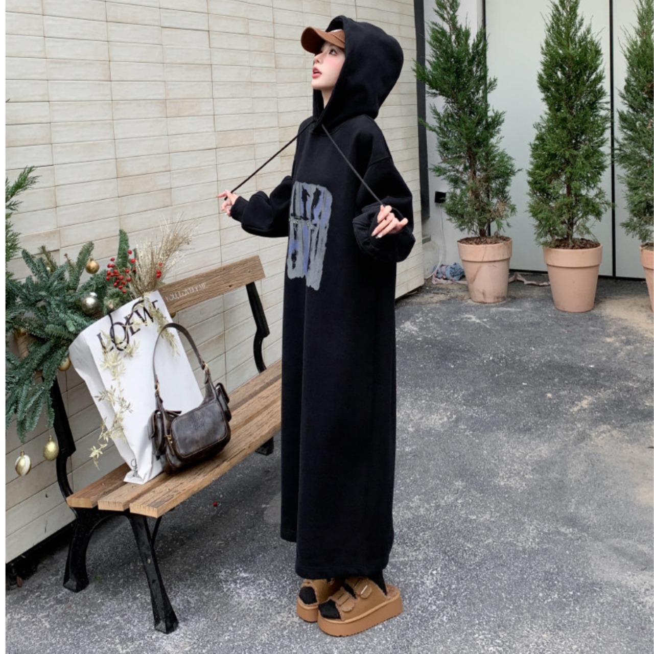 Plus Size Long Hooded Sweatshirt Dress (ME343)